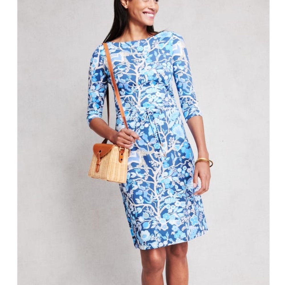 J. McLaughlin Dress Size M Navy Knee Length Catalina Cloth Marianne Floral Print